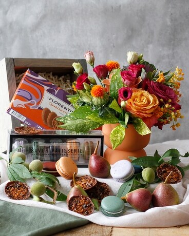 Floral Florentina//Flowers, Florentines & Macarons Gift Basket