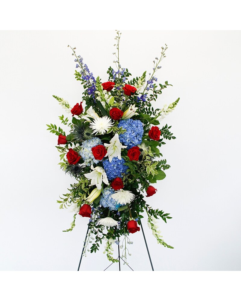 Stars & Stripes Standing Easel Spray in Dallas TX - Dr Delphinium