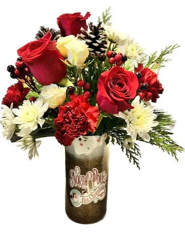 North Pole Hot Chocolate Tumbler Flower Arrangement