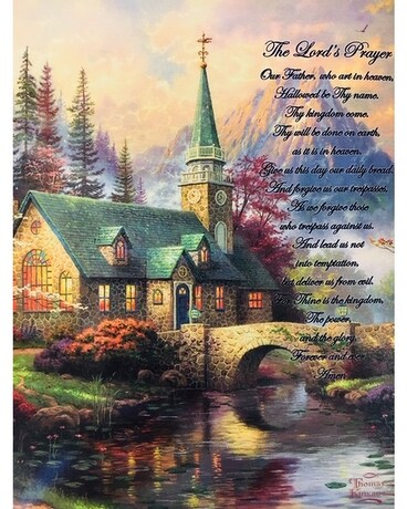 Throw with The Lord's Prayer on Dogwood Chapel Flower Arrangement