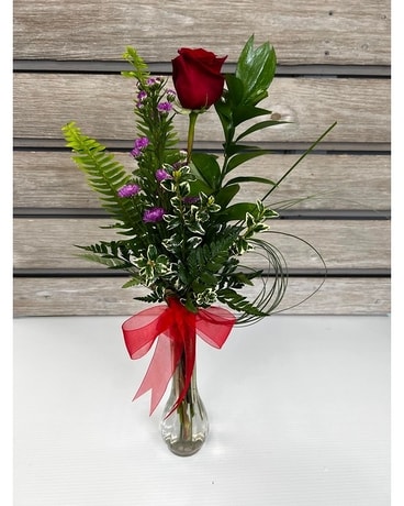 1 Rose Bud Vase Flower Arrangement