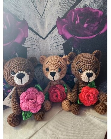 Bear w/Rose Flower Arrangement