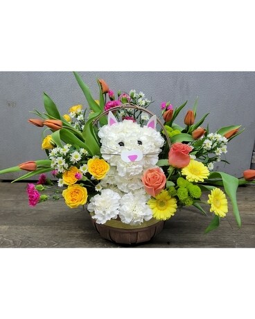 Kitty in a Meadow Flower Arrangement