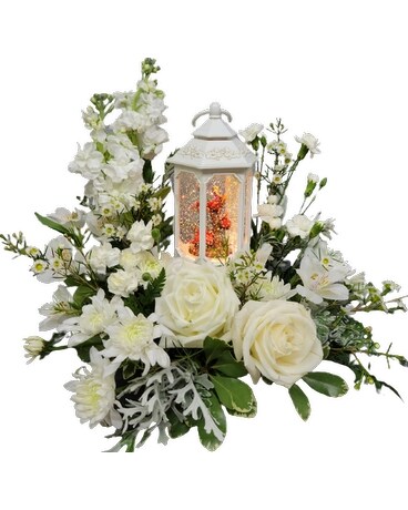 Cardinal Memorial Lantern Flower Arrangement