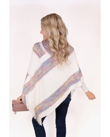 Ladies Colorful Stripe, Button Neck Poncho Gift Basket