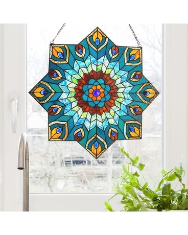 Blue Peacock Stained Glass Window Panel Gifts