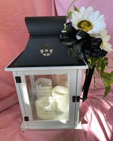 Lantren with three Timer Candle Flower Arrangement