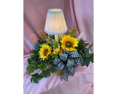Electric Candlestick and Lampshade Flower Arrangement