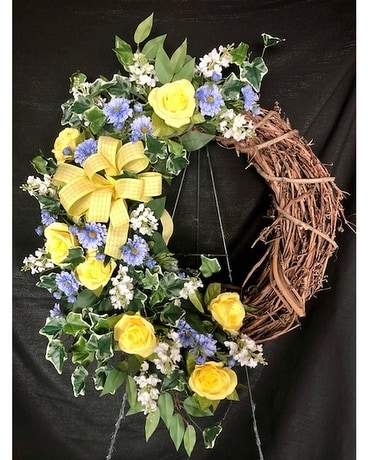 Grapevine Wreath with Cascading Ivy Flower Arrangement