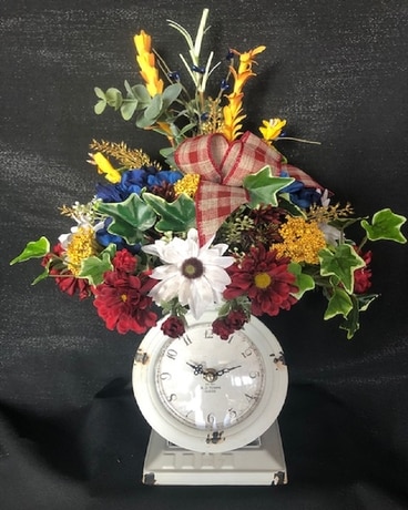 Clock With Silk Arrangement Flower Arrangement