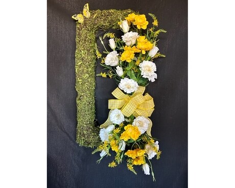 Moss Wreath with Silk Flowers and Butterfly Flower Arrangement