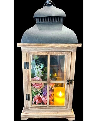 Lantern with Timer Candles and Silk Arrangement Specialty Arrangement