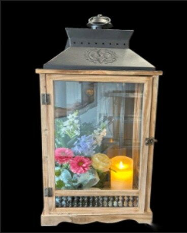 Lantren with timer Candle and Silk arrangement Flower Arrangement