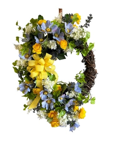 Grape Grapevine Wreath with Silk Spring Flowers Flower Arrangement