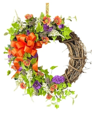 Grapevine Wreath with Spring Silk Flowers Flower Arrangement