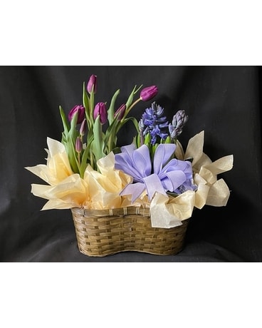 Living Blooming Basket Flower Arrangement
