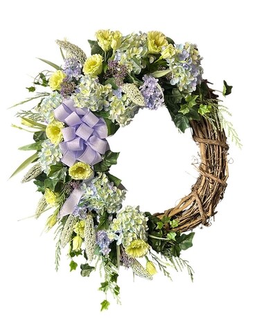 Grapevine Wreath Soft Pastel Spring Colors Flower Arrangement