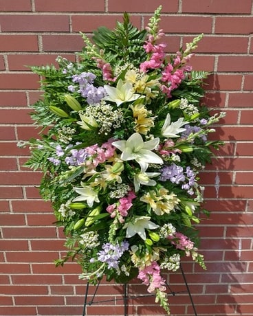 Standing Spray/Spring Colors On Easel Flower Arrangement