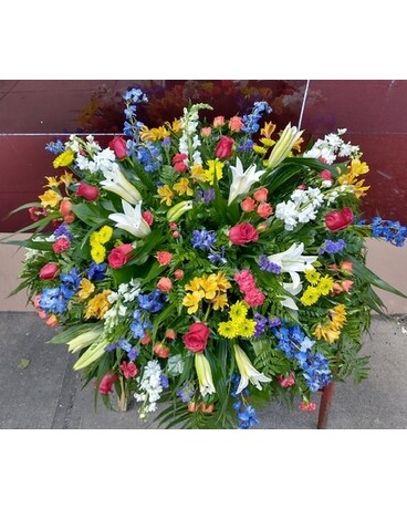 Casket Plaque Spring Variety Sympathy Arrangement