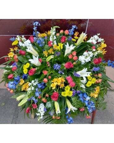 Casket Plaque Spring Mixed Flowers Flower Arrangement