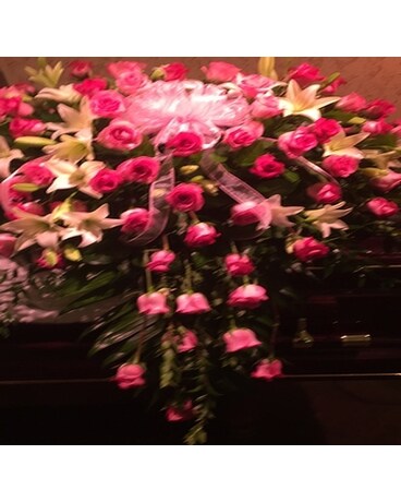 Pink Rose & White Lily Casket Plaque Flower Arrangement
