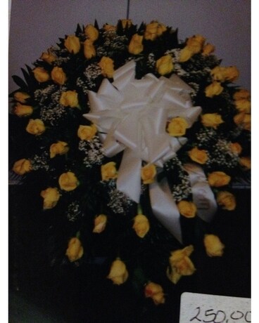 Yellow Roses Casket Plaque Flower Arrangement