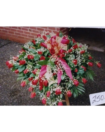 All Red Rose & Babies Breath Casket Plaque Flower Arrangement