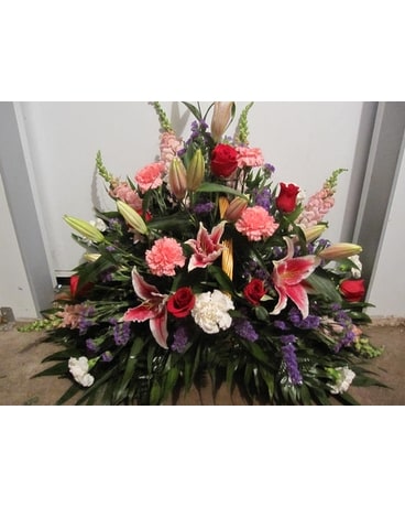 Fresh Funeral Basket Flower Arrangement