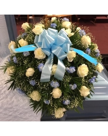 Casket Plaque -Blue- Flower Arrangement