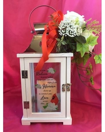 Lantern with In memory verse Flower Arrangement