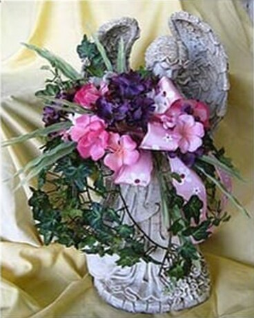 Garden Angel Statues with Silk Fowers Flower Arrangement