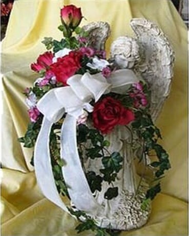 Garden Angel Statues with Silk Fowers Flower Arrangement