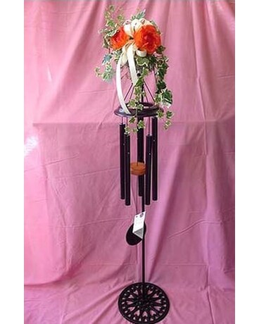 Wind Chimes on Shepherds Hook Flower Arrangement