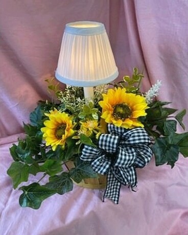 Electric Candlestick and Lampshade Flower Arrangement