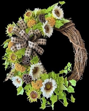 Wreath with Falls Silk Flowers trailing Ivy Flower Arrangement