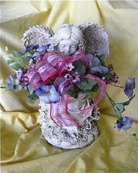 Garden Angel Statues with Silk Fowers Flower Arrangement