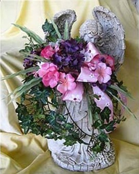 Garden Angel Statues with Silk Fowers Flower Arrangement