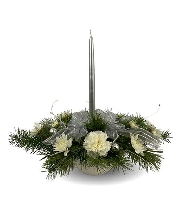 Silver Snowflake Candle Centerpiece Flower Arrangement